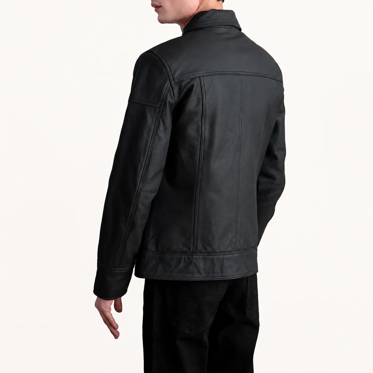 Varek Mattschwarze Leder Bikerjacke für Herren – Bild 3