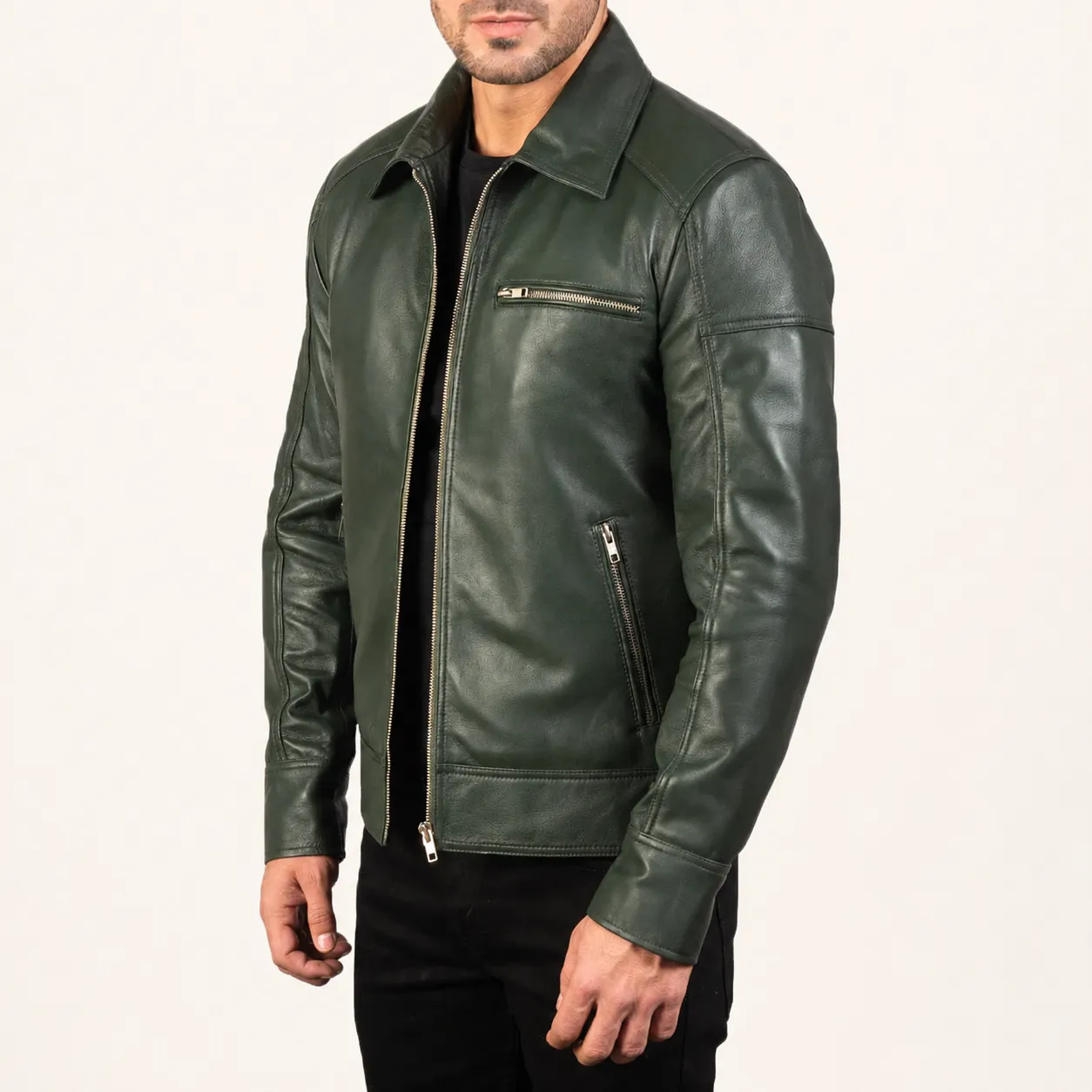 Varek Grüne Lederjacke für Herren – Bild 2