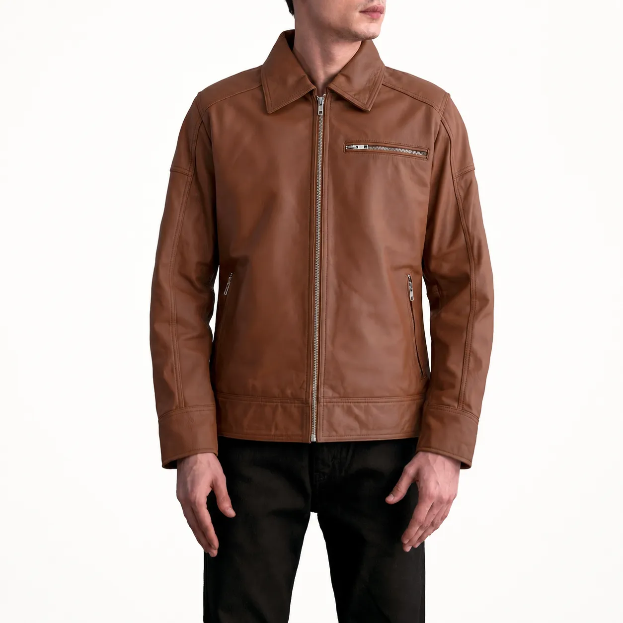 Varek Mattbraune Leder Bikerjacke für Herren – Bild 4