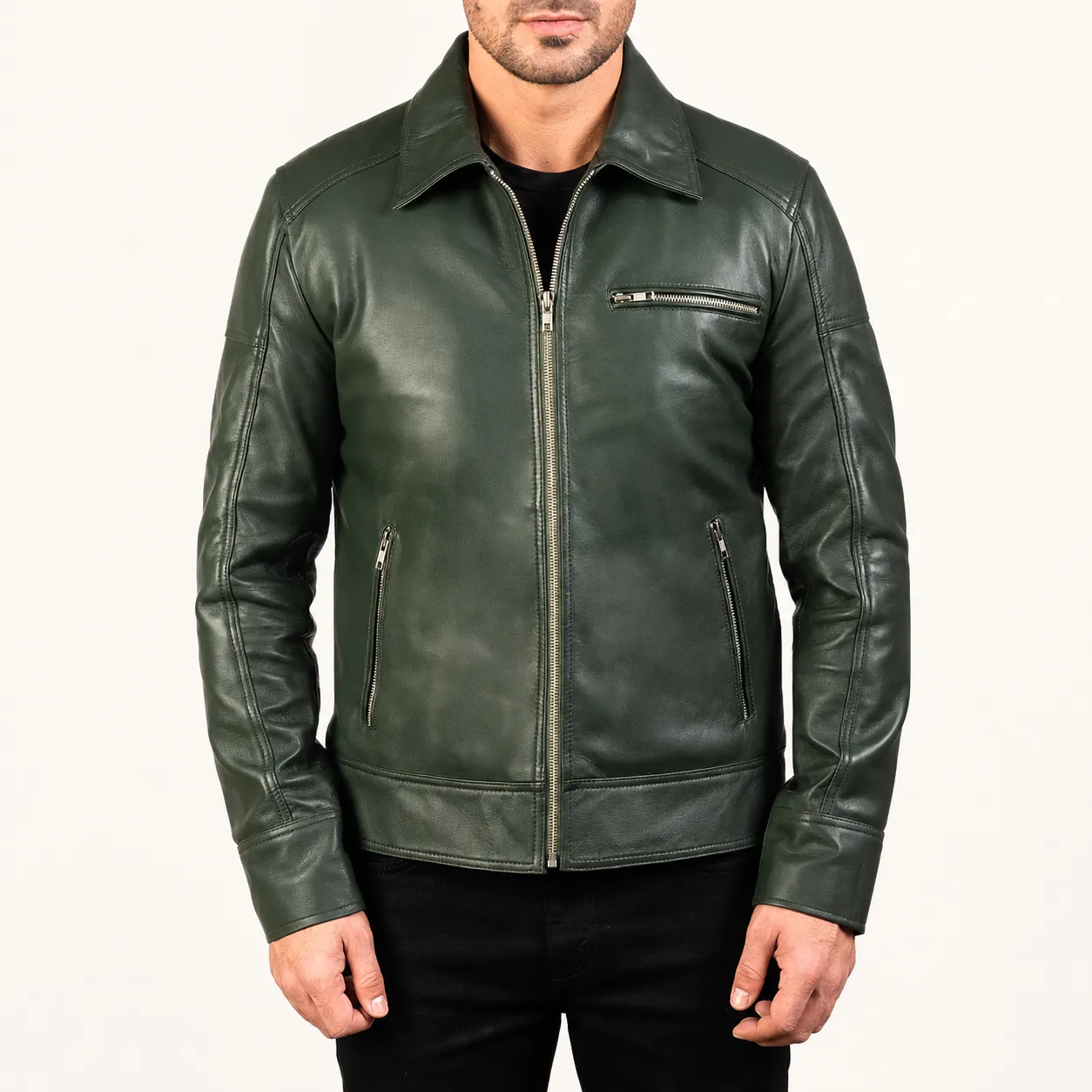 Varek Grüne Lederjacke für Herren – Bild 4