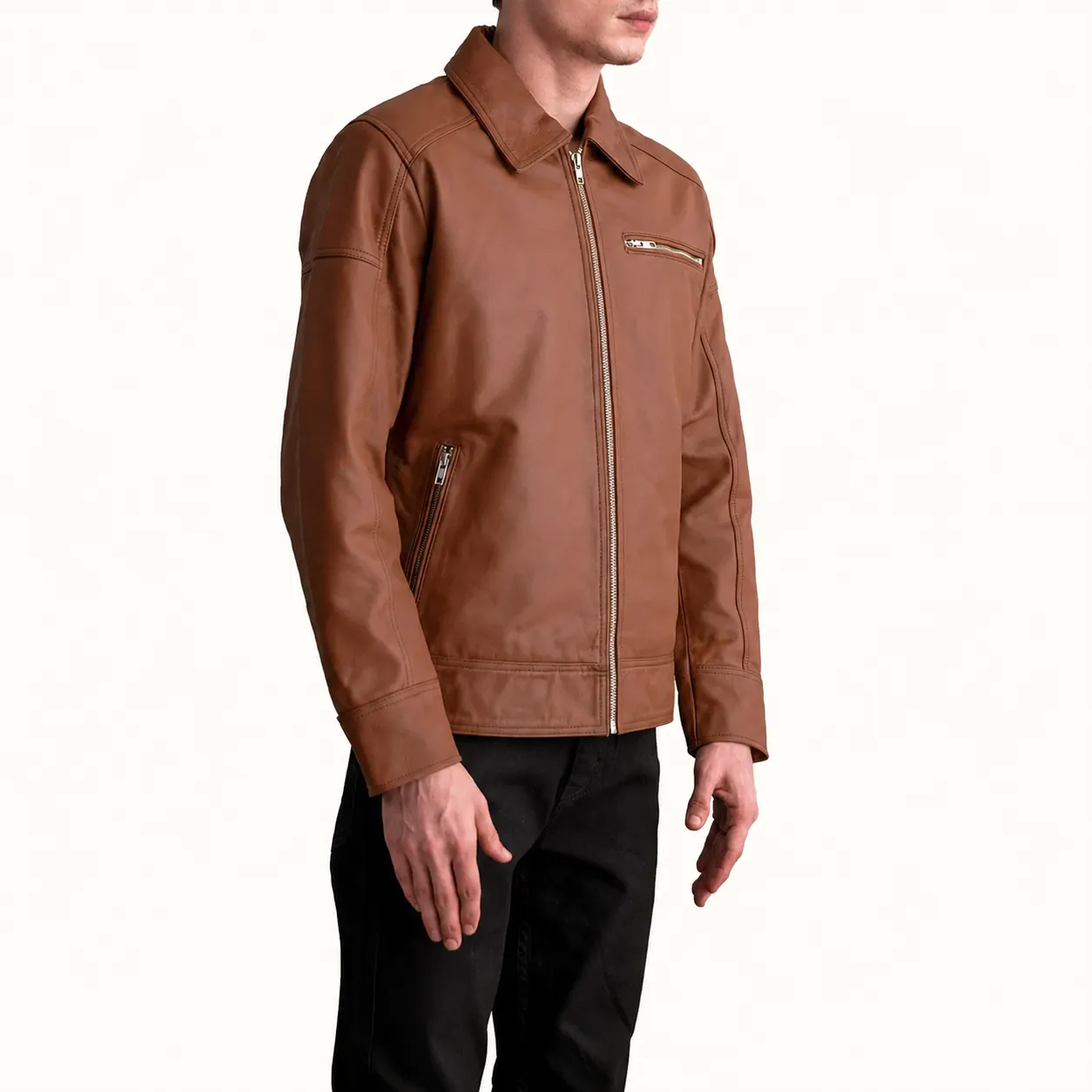 Varek Mattbraune Leder Bikerjacke für Herren – Bild 2