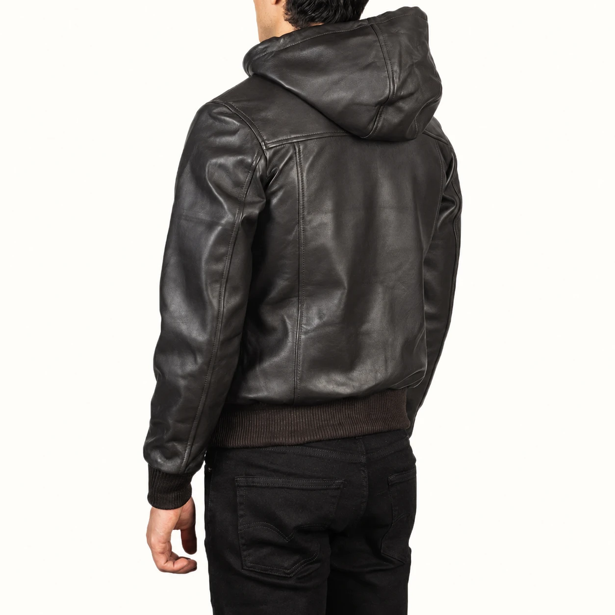 Nintenzo Braune Leder-Bomberjacke mit Kapuze für Herren – Bild 4