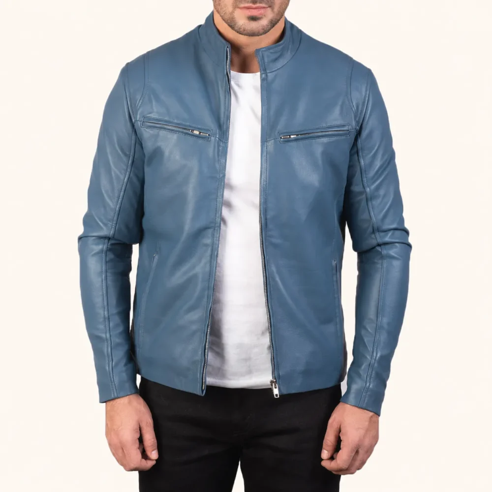 Hamburg Blaue Biker Lederjacke Herren