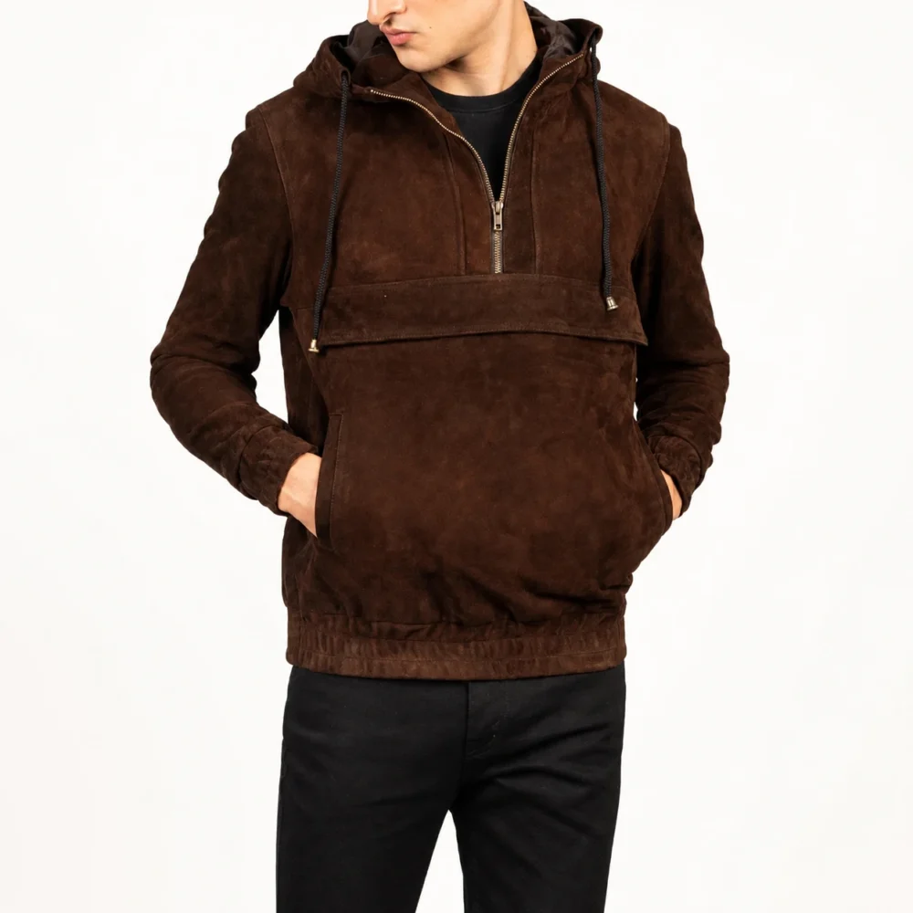 Kenton Mokkabraune Wildlederjacke mit Kapuze für Herren