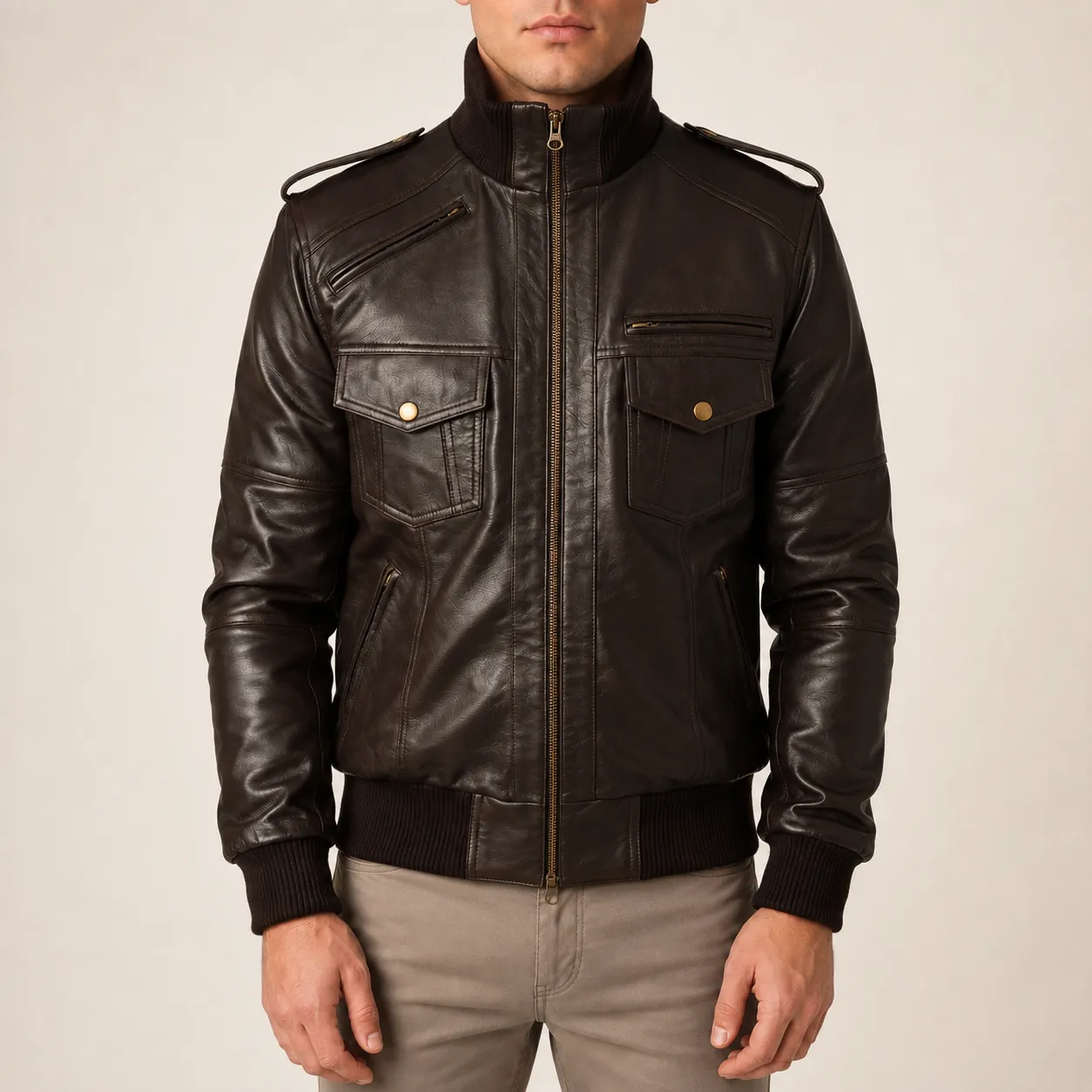 Arden Dunkelbraune Leder Bomberjacke für Herren – Bild 2