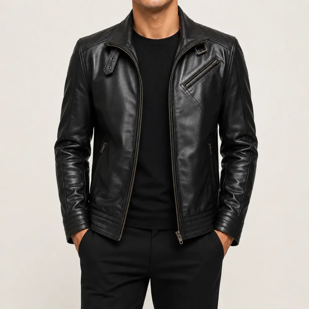 Raven Schwarze Leder Bikerjacke für Herren