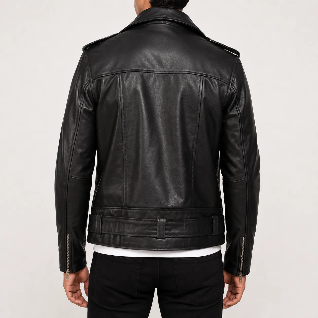 Taron Schwarze Leder Bikerjacke für Herren – Bild 4