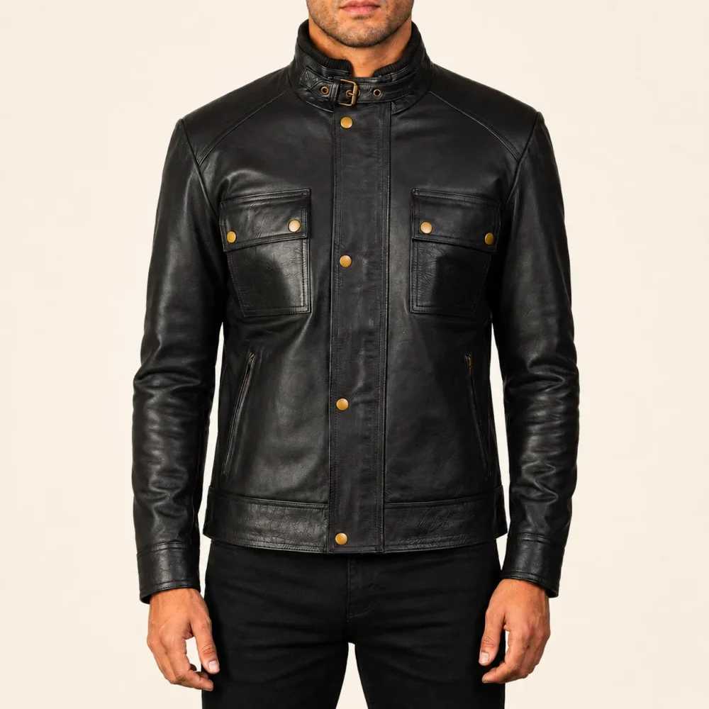 Marlow Schwarze Leder Bikerjacke für Herren