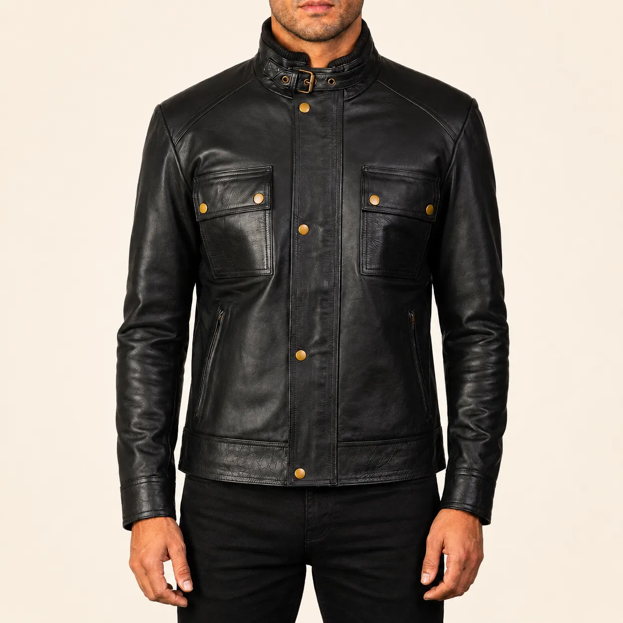 Marlow Schwarze Leder Bikerjacke für Herren