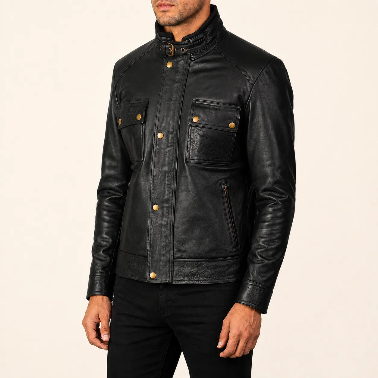 Marlow Schwarze Leder Bikerjacke für Herren – Bild 3