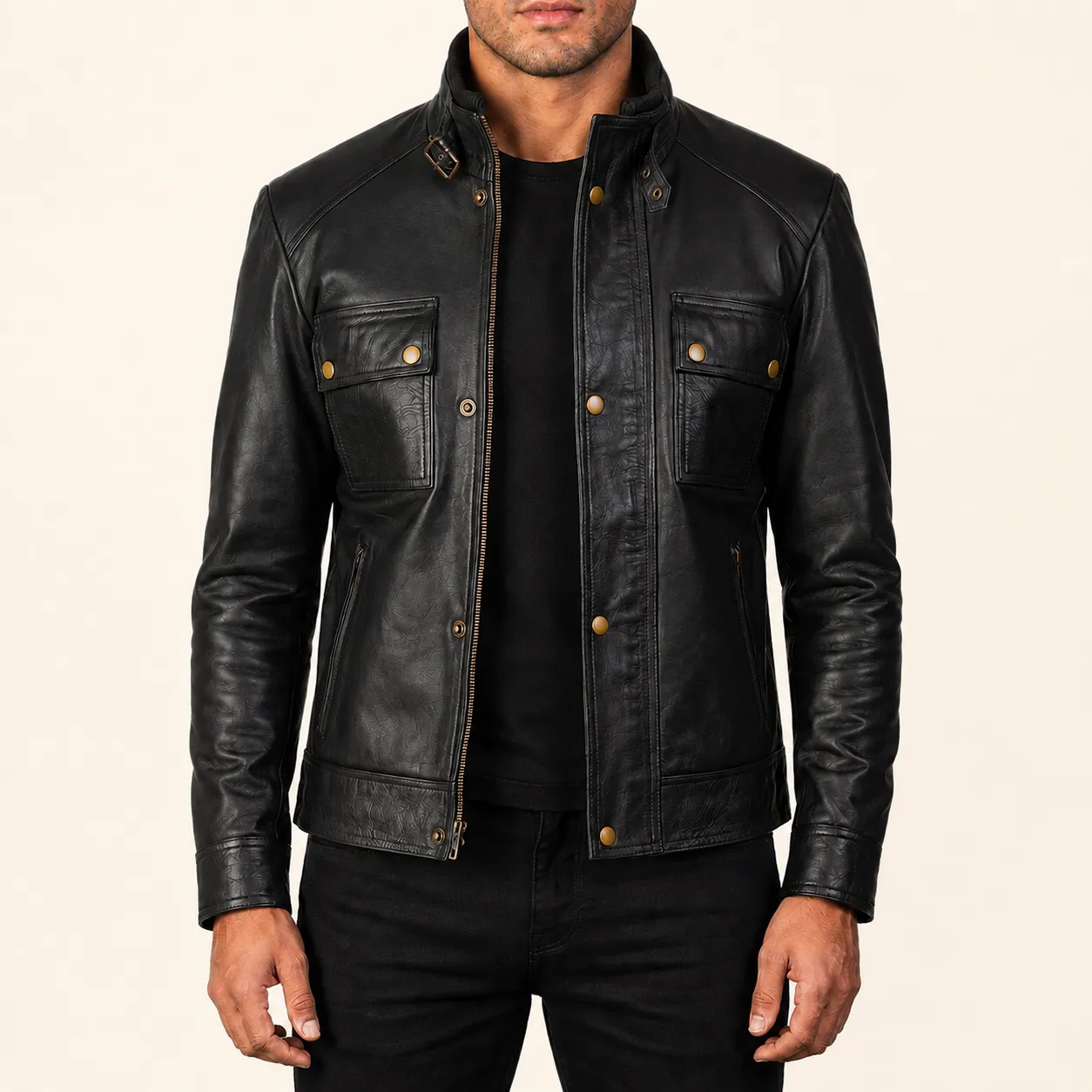 Marlow Schwarze Leder Bikerjacke für Herren – Bild 2