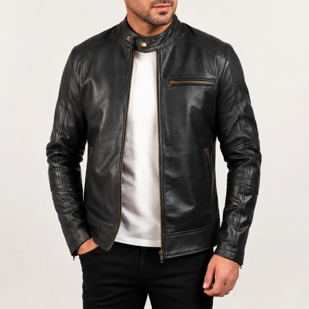 Valen Schwarze Leder Bikerjacke für Herren