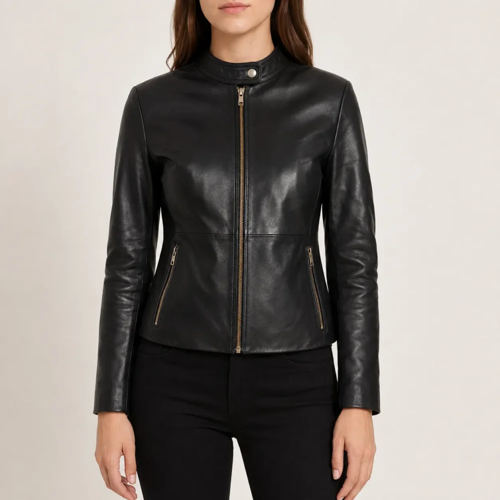 Elara Schwarze Leder Bikerjacke für Damen