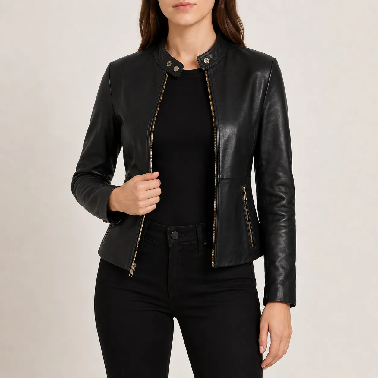 Elara Schwarze Leder Bikerjacke für Damen – Bild 3