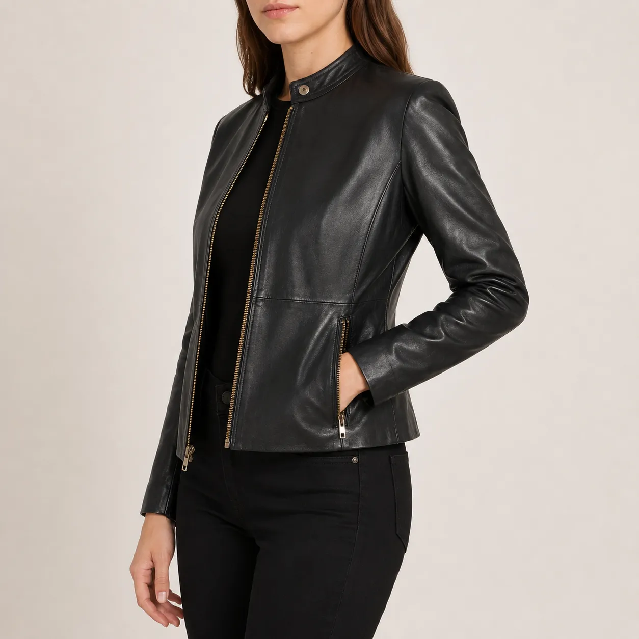 Elara Schwarze Leder Bikerjacke für Damen – Bild 2