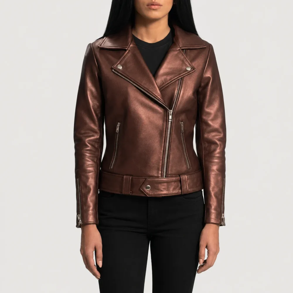 Selene Bordeaux Leder Bikerjacke für Damen