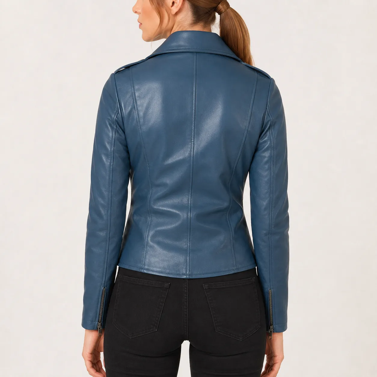Nerina Blaue Leder Bikerjacke für Damen – Bild 3