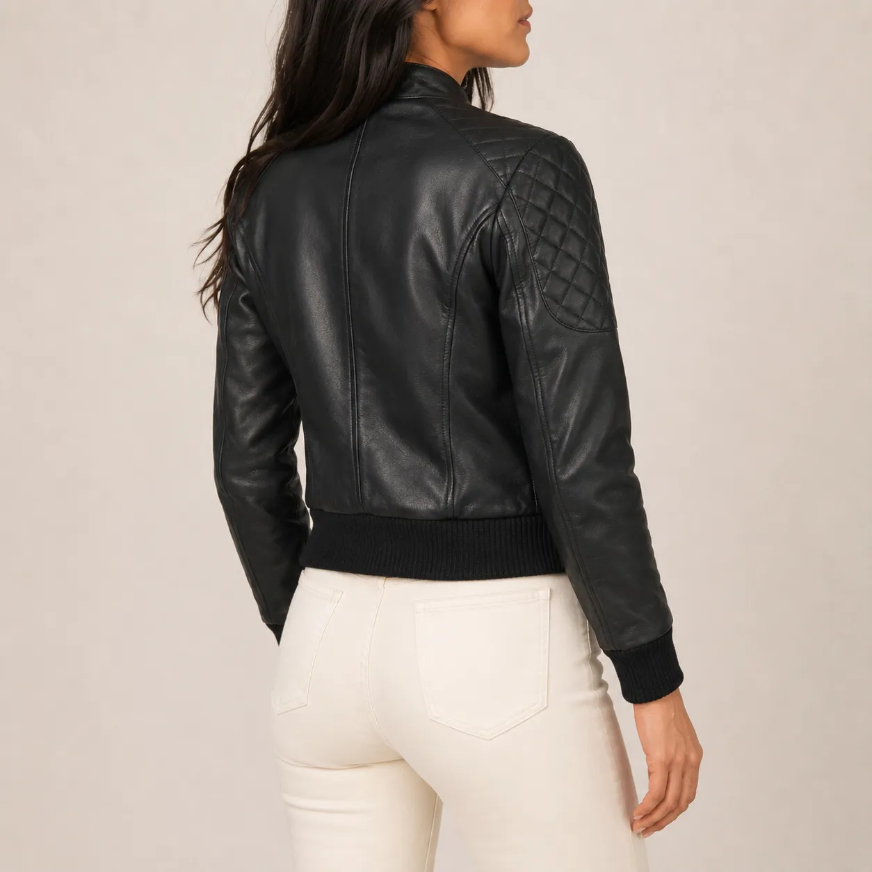Zarela Schwarze Leder Bomberjacke für Damen – Bild 4
