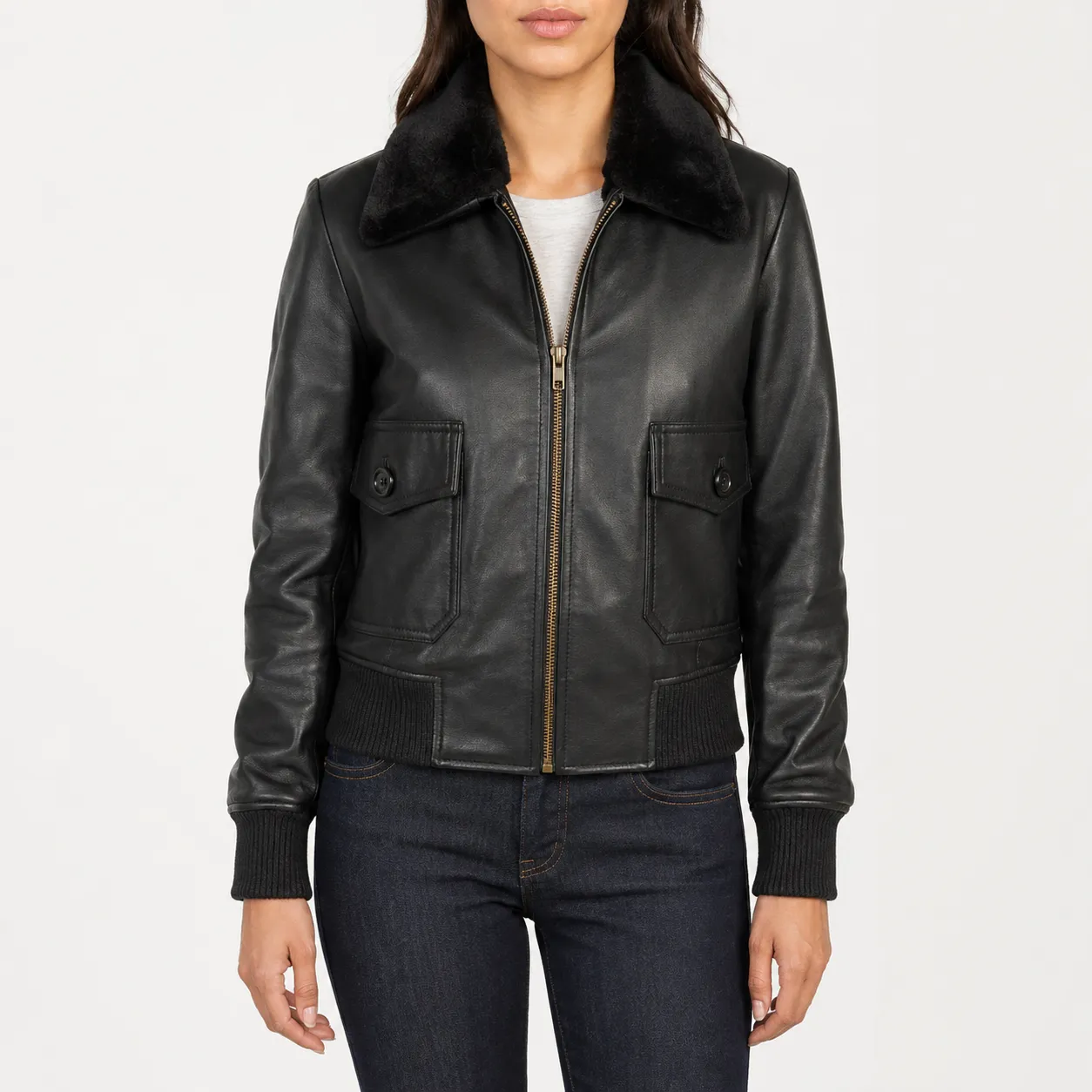Stella G-1 Schwarze Leder Bomberjacke für Damen