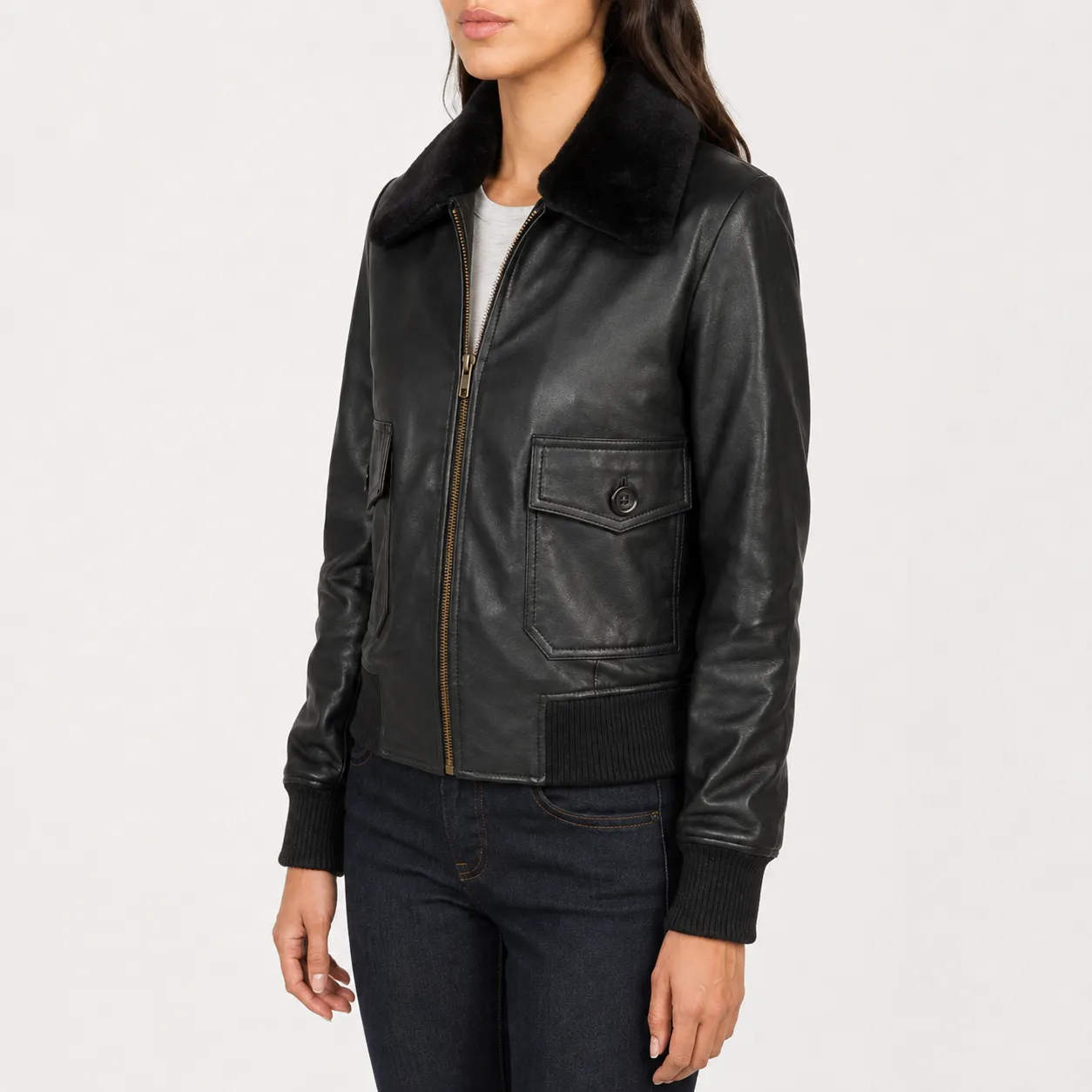 Stella G-1 Schwarze Leder Bomberjacke für Damen – Bild 4