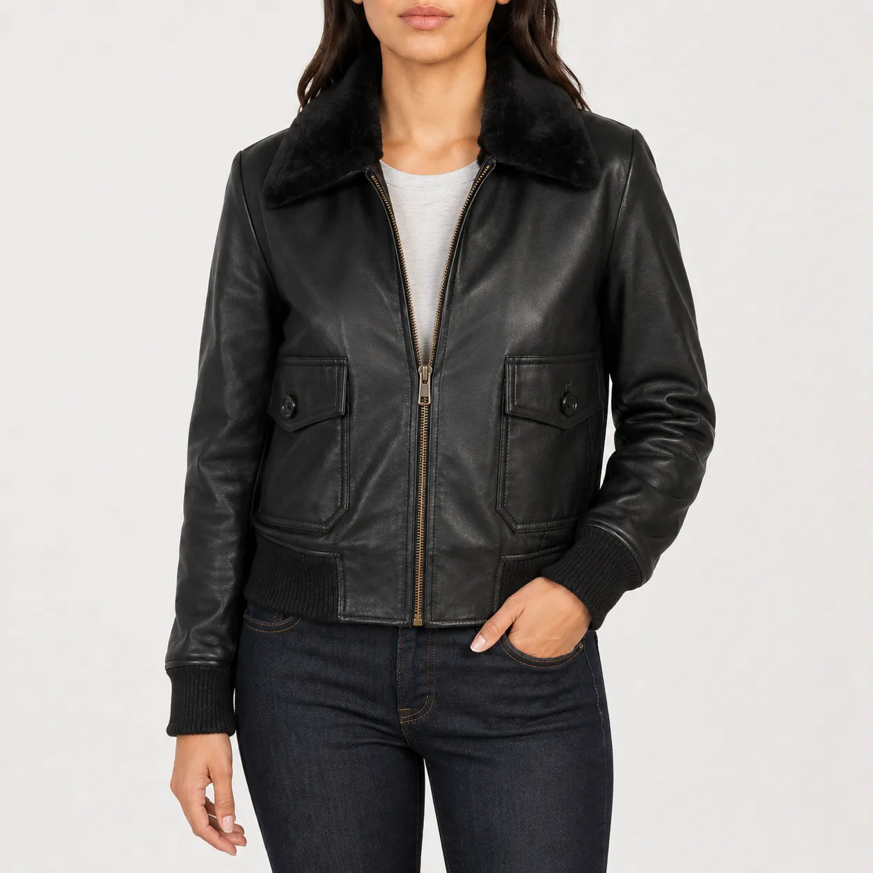 Stella G-1 Schwarze Leder Bomberjacke für Damen – Bild 2