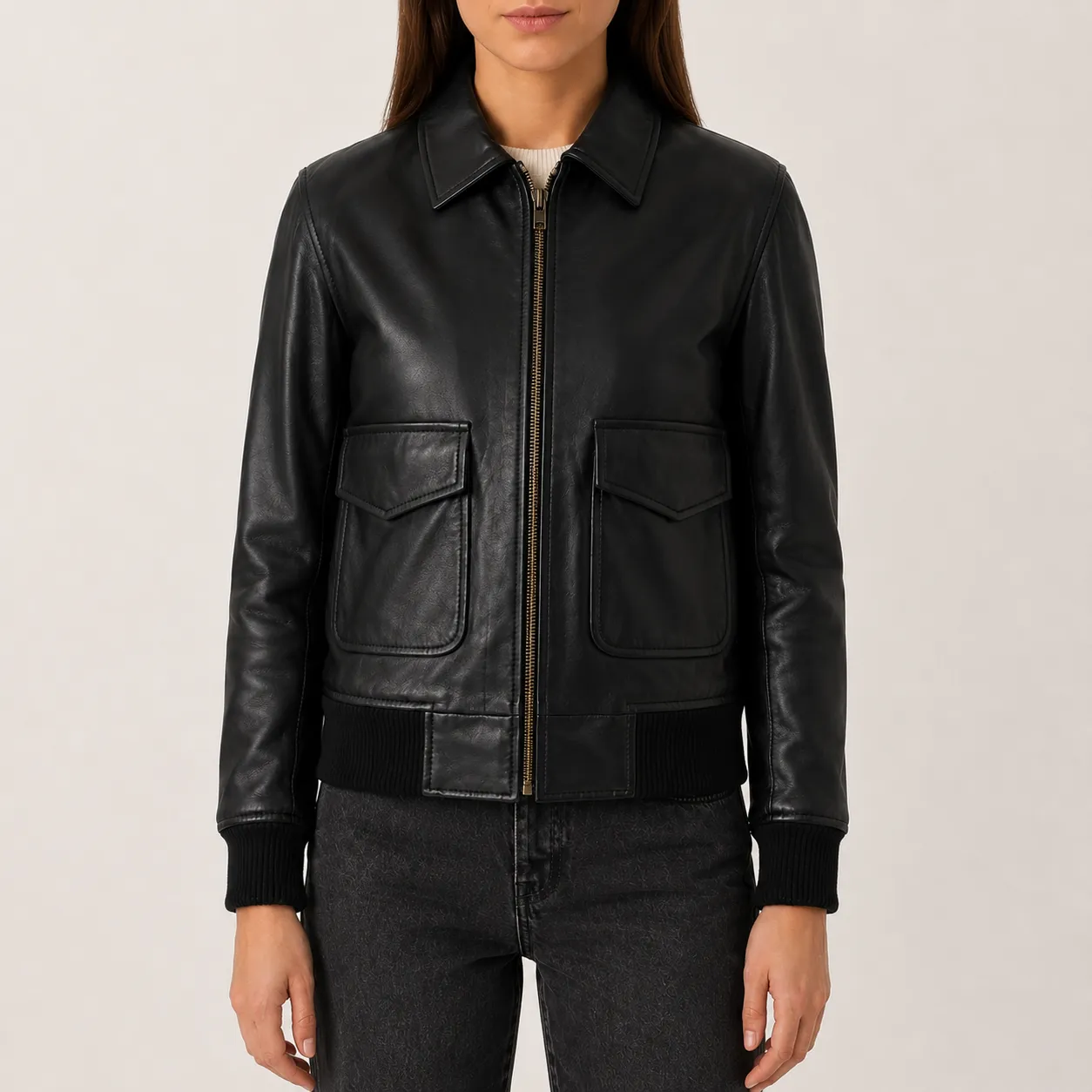 Mara Schwarze A-2 Leder Bomberjacke für Damen – Bild 3
