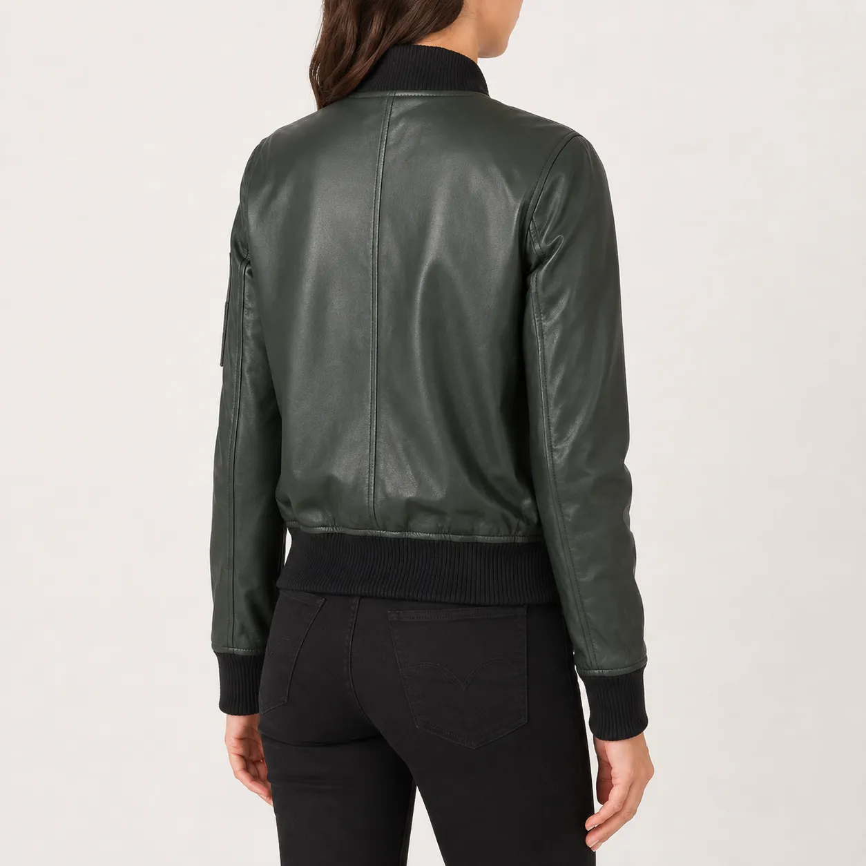 Alina Grüne Leder Bomberjacke für Damen – Bild 4
