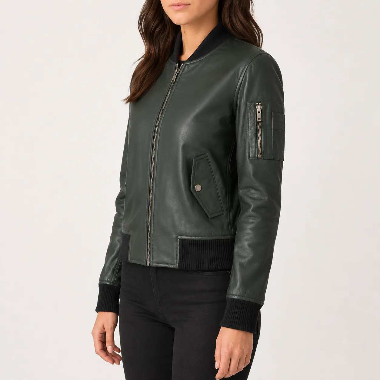 Alina Grüne Leder Bomberjacke für Damen – Bild 3