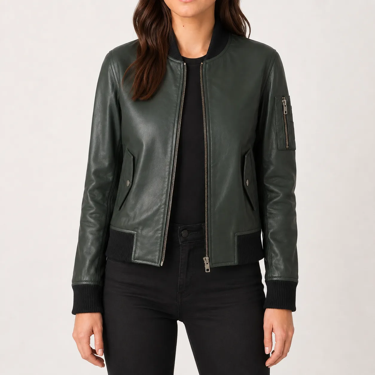 Alina Grüne Leder Bomberjacke für Damen – Bild 2