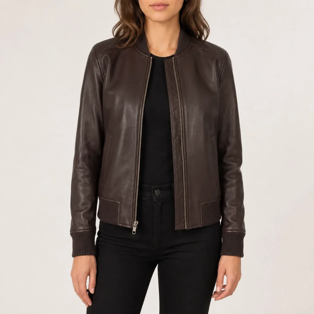 Aveline Braune Leder Bomberjacke für Damen