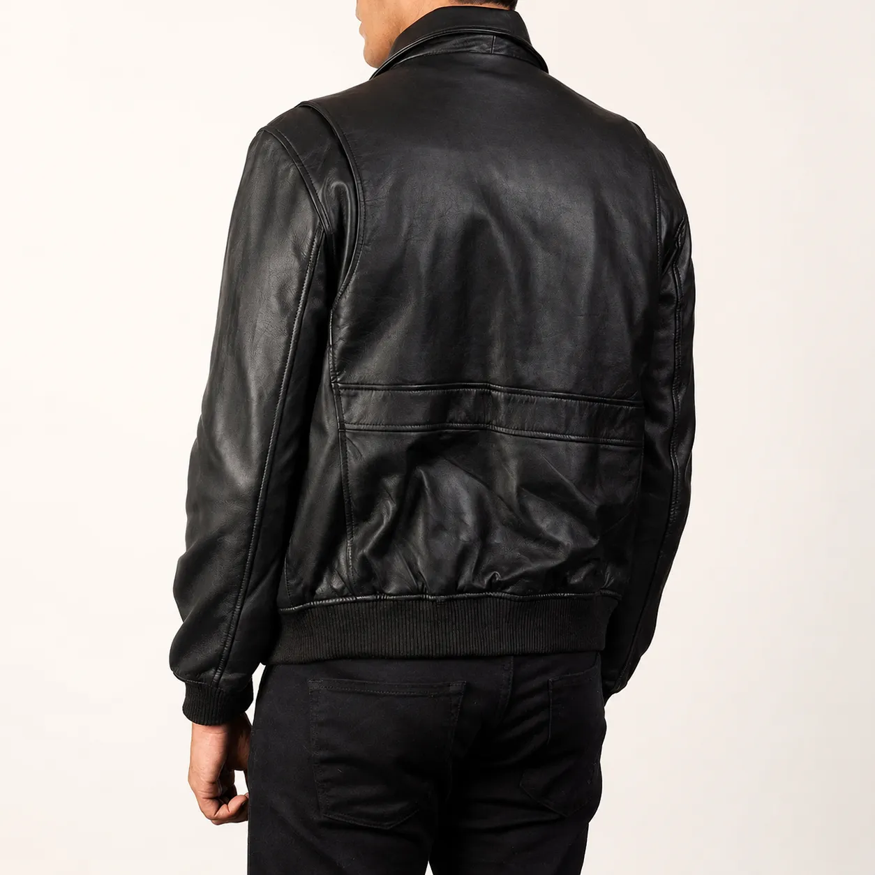 Levin Schwarze Leder Bomberjacke für Herren – Bild 4