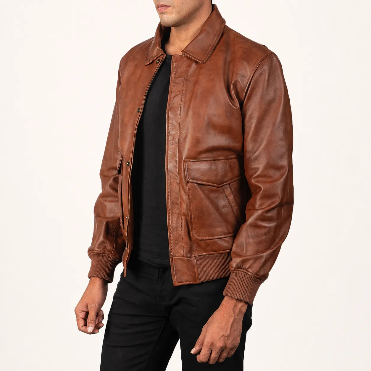 Levin Braune Leder Bomberjacke für Herren – Bild 2
