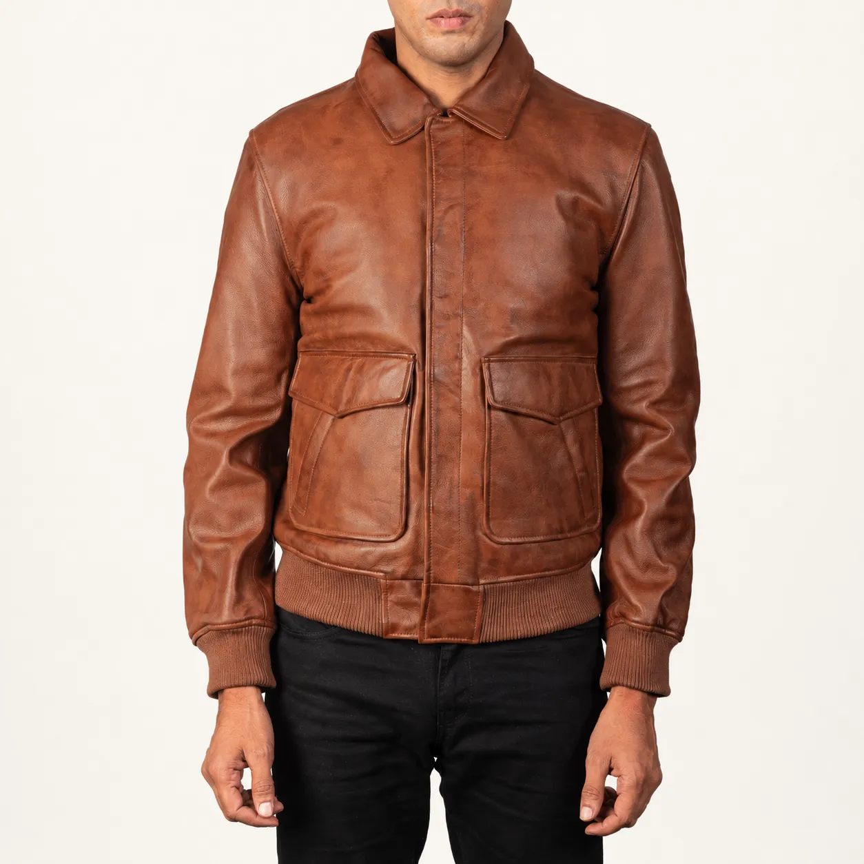 Levin Braune Leder Bomberjacke für Herren – Bild 4