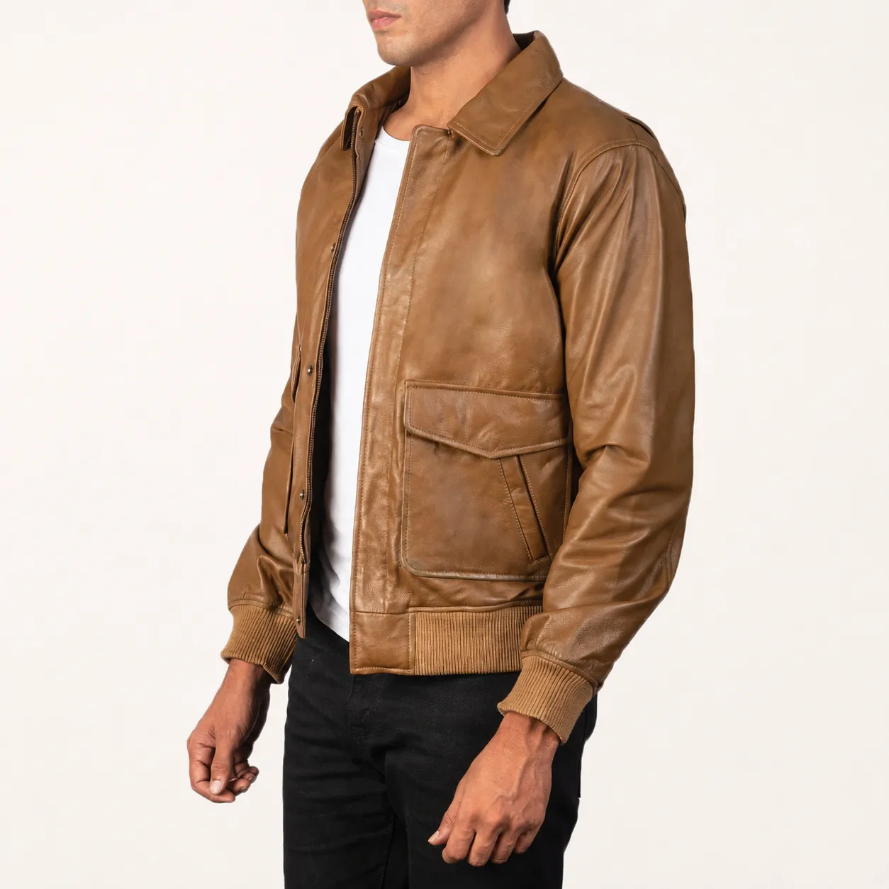 Levin Olivbraune Leder Bomberjacke für Herren – Bild 2