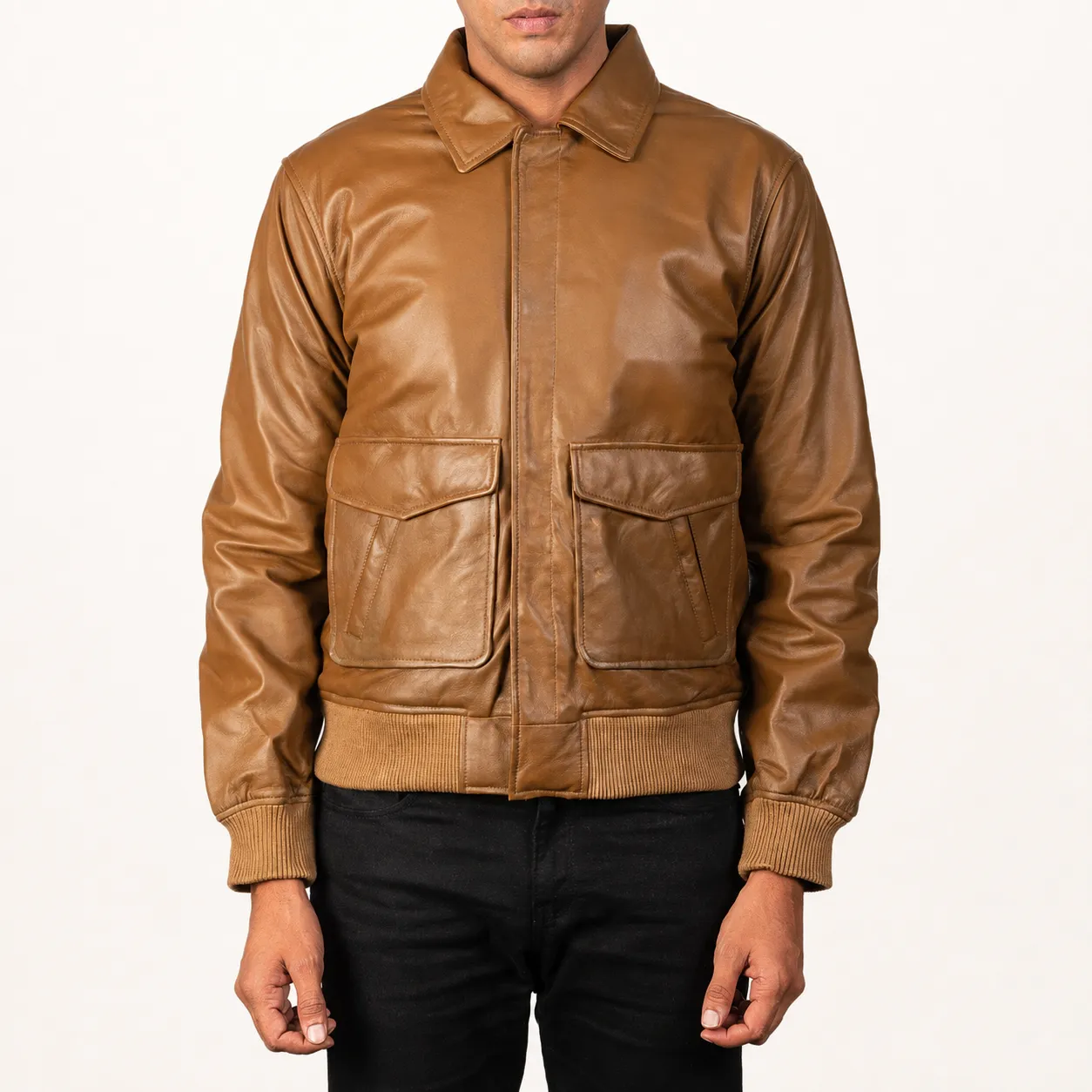 Levin Olivbraune Leder Bomberjacke für Herren – Bild 4