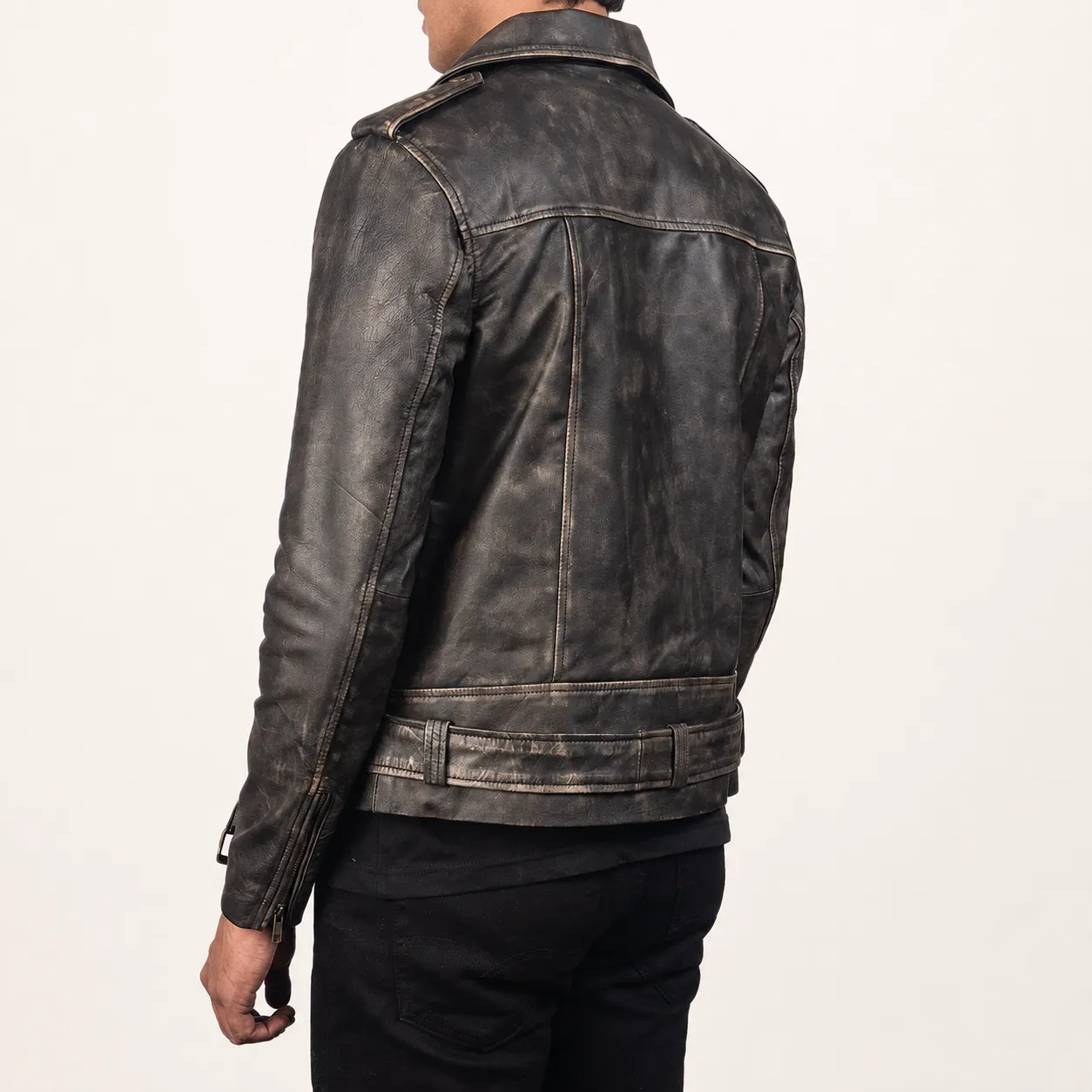 Taron Braune Leder Bikerjacke für Herren im Distressed-Look – Bild 3