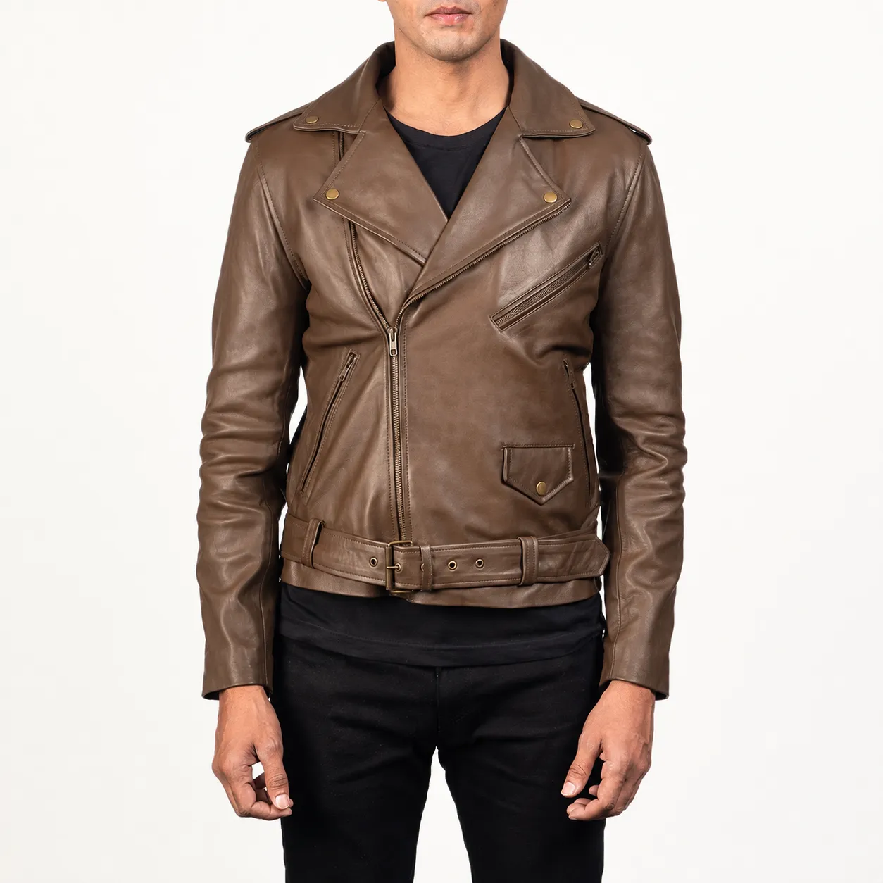 Taron Mokkabraune Leder Bikerjacke für Herren – Bild 4