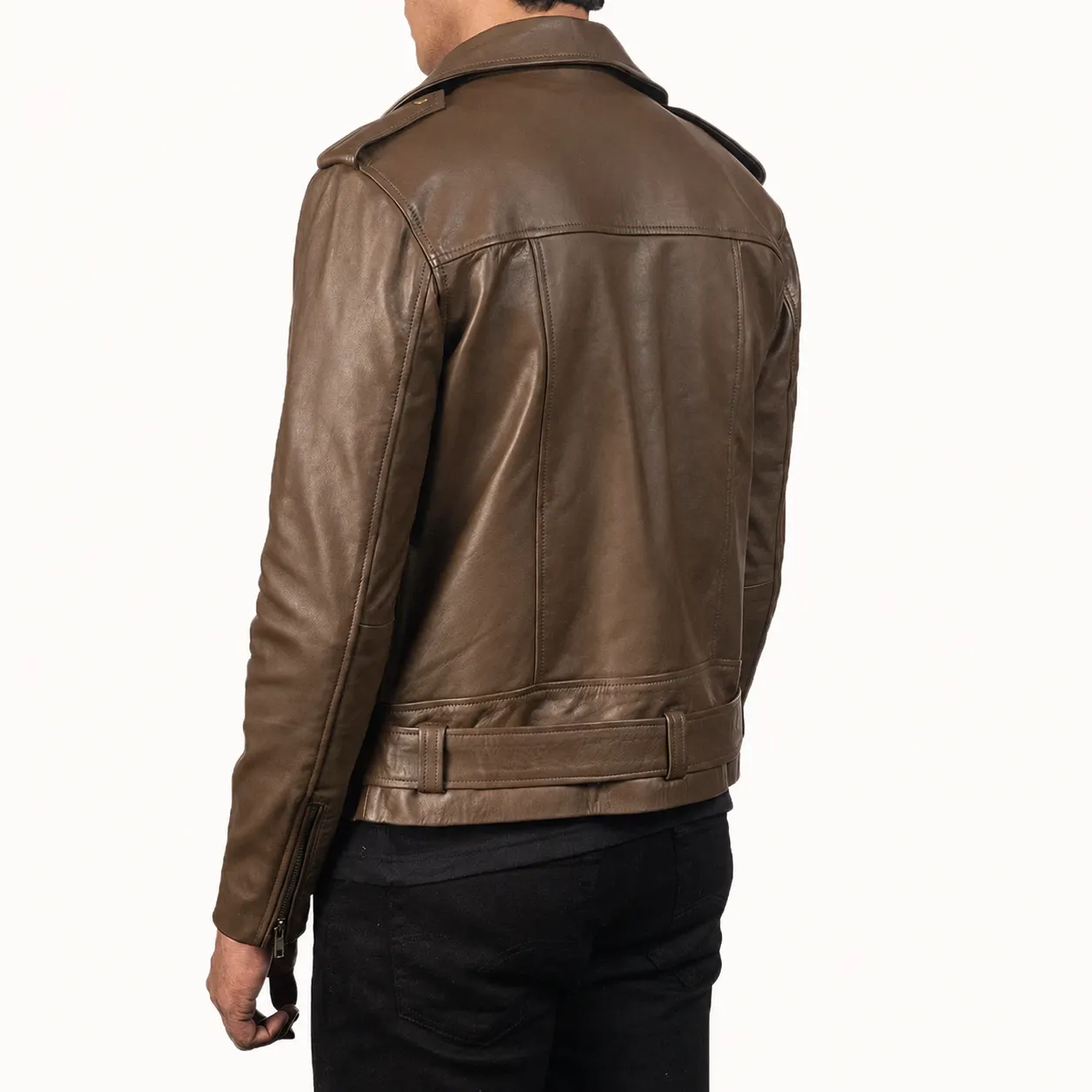 Taron Mokkabraune Leder Bikerjacke für Herren – Bild 3