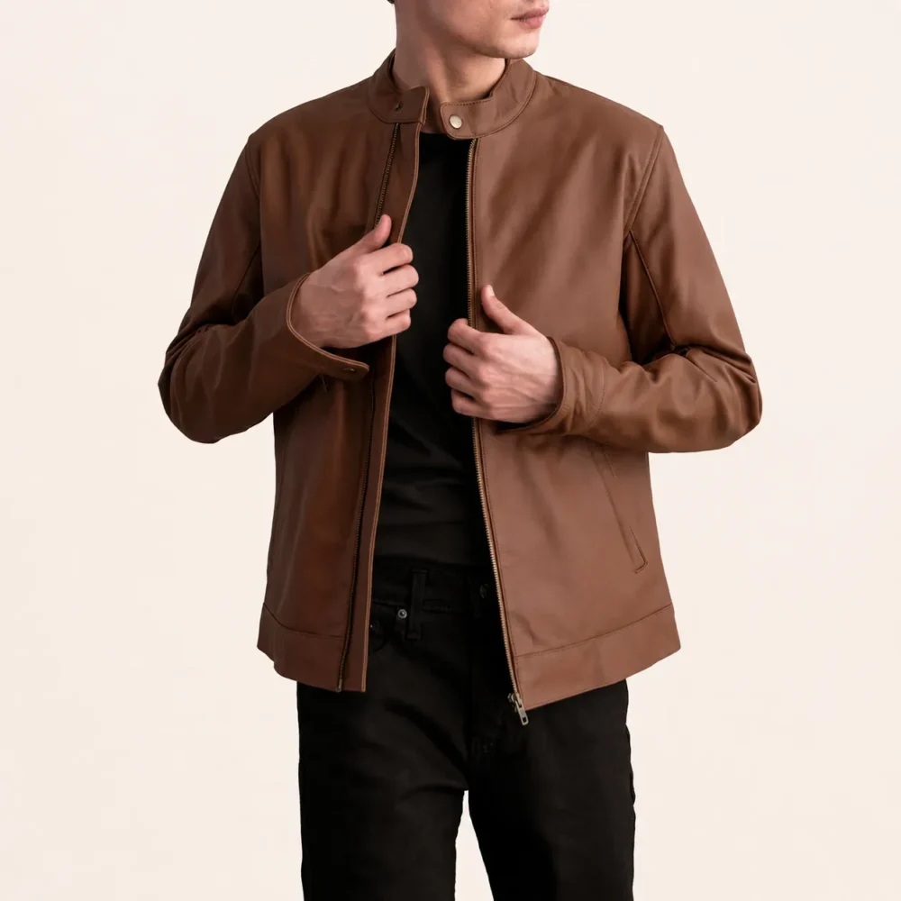 Valen Mattbraune Leder Bikerjacke für Herren