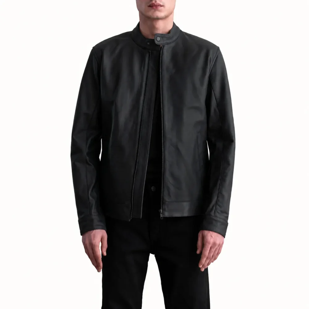 Valen Mattschwarze Leder Bikerjacke für Herren