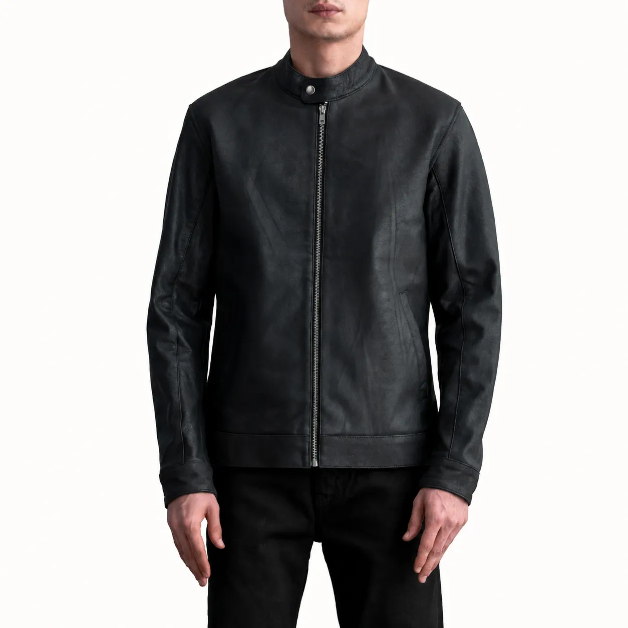Valen Schwarze Leder Bikerjacke für Herren aus gewalktem Leder