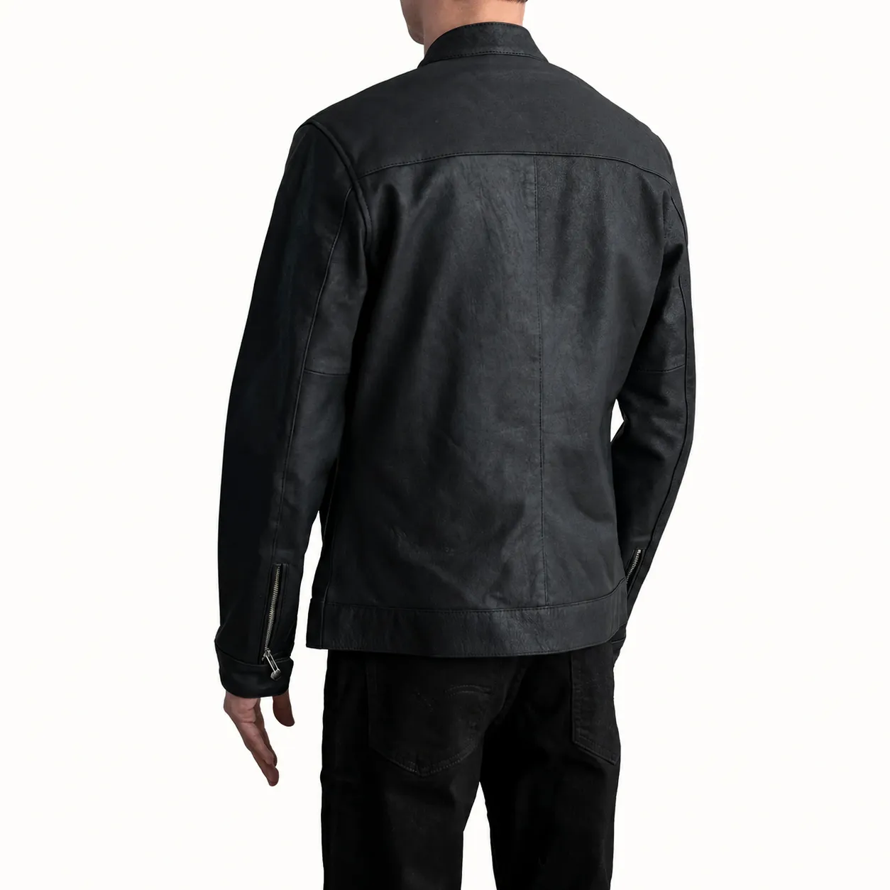 Valen Schwarze Leder Bikerjacke für Herren aus gewalktem Leder – Bild 4