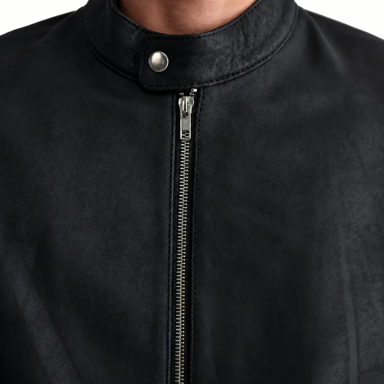 Valen Schwarze Leder Bikerjacke für Herren aus gewalktem Leder – Bild 3