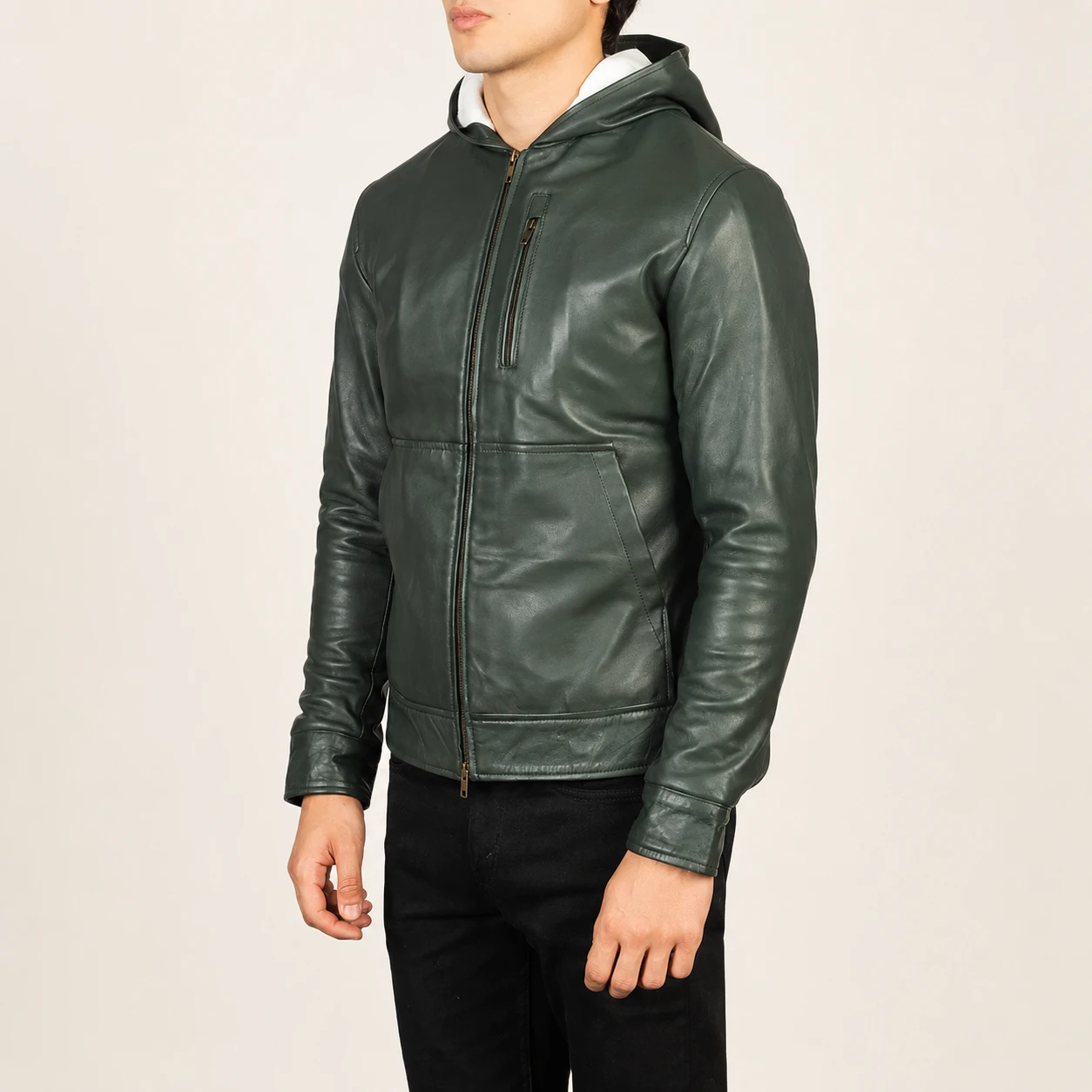 Baston Grüne Leder-Bomberjacke mit Kapuze für Herren – Bild 2