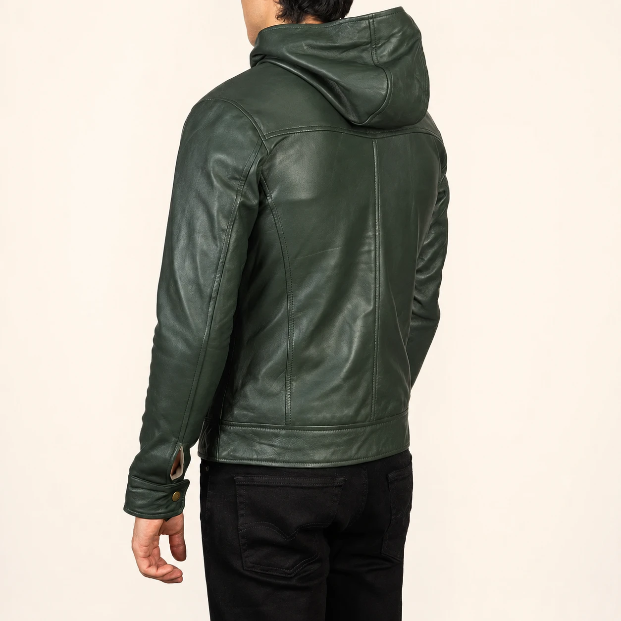 Baston Grüne Leder-Bomberjacke mit Kapuze für Herren – Bild 4