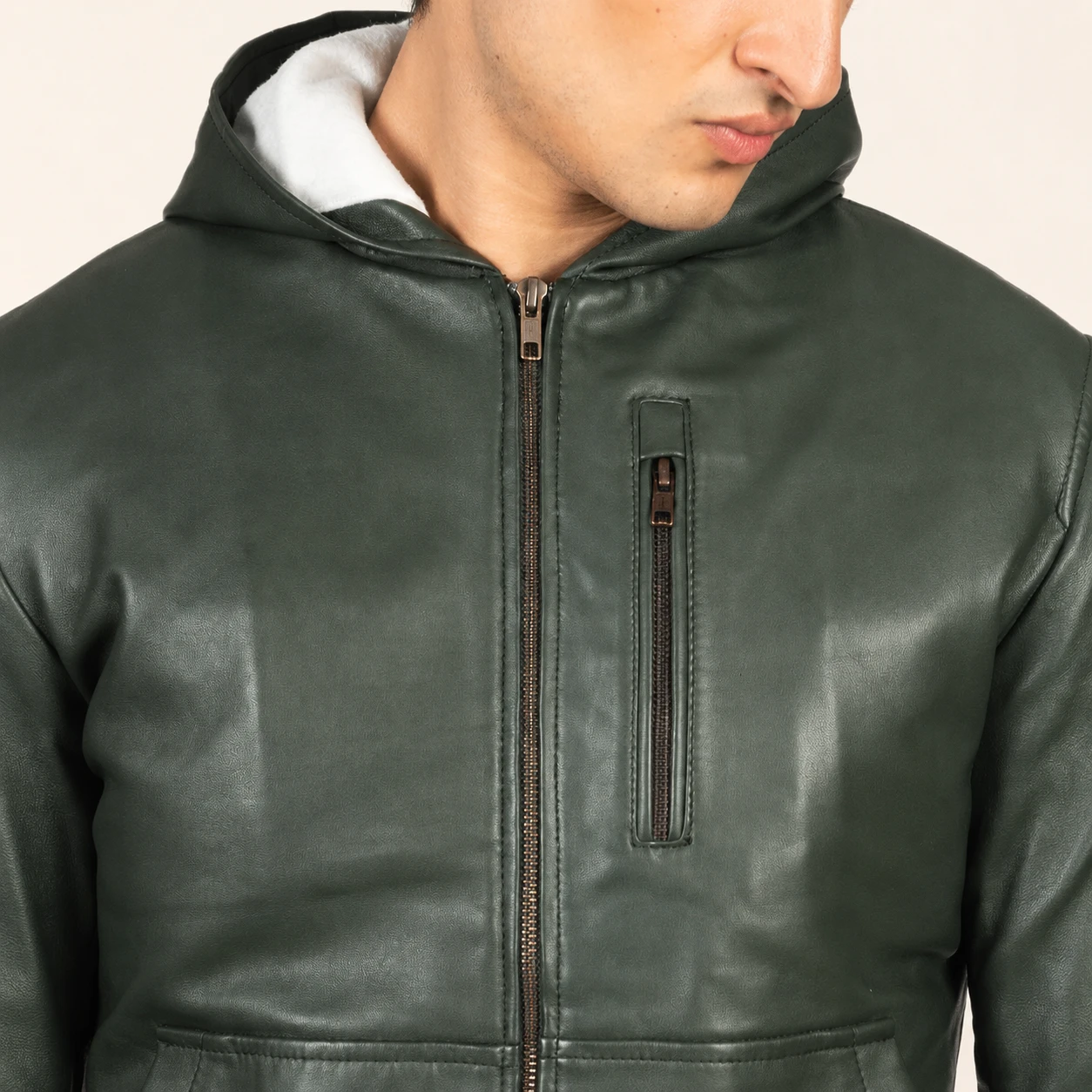 Baston Grüne Leder-Bomberjacke mit Kapuze für Herren – Bild 3
