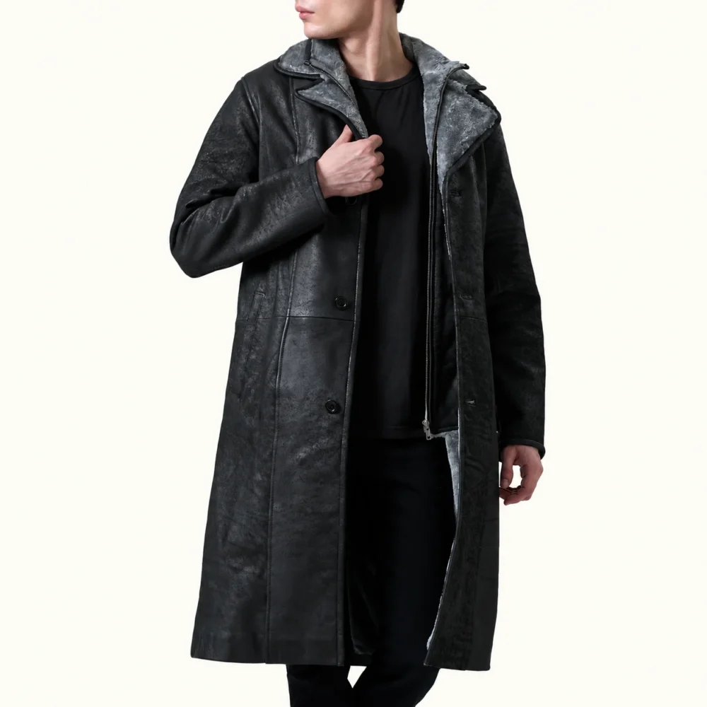 Arvid Schwarzer Leder-Fellmantel Herren