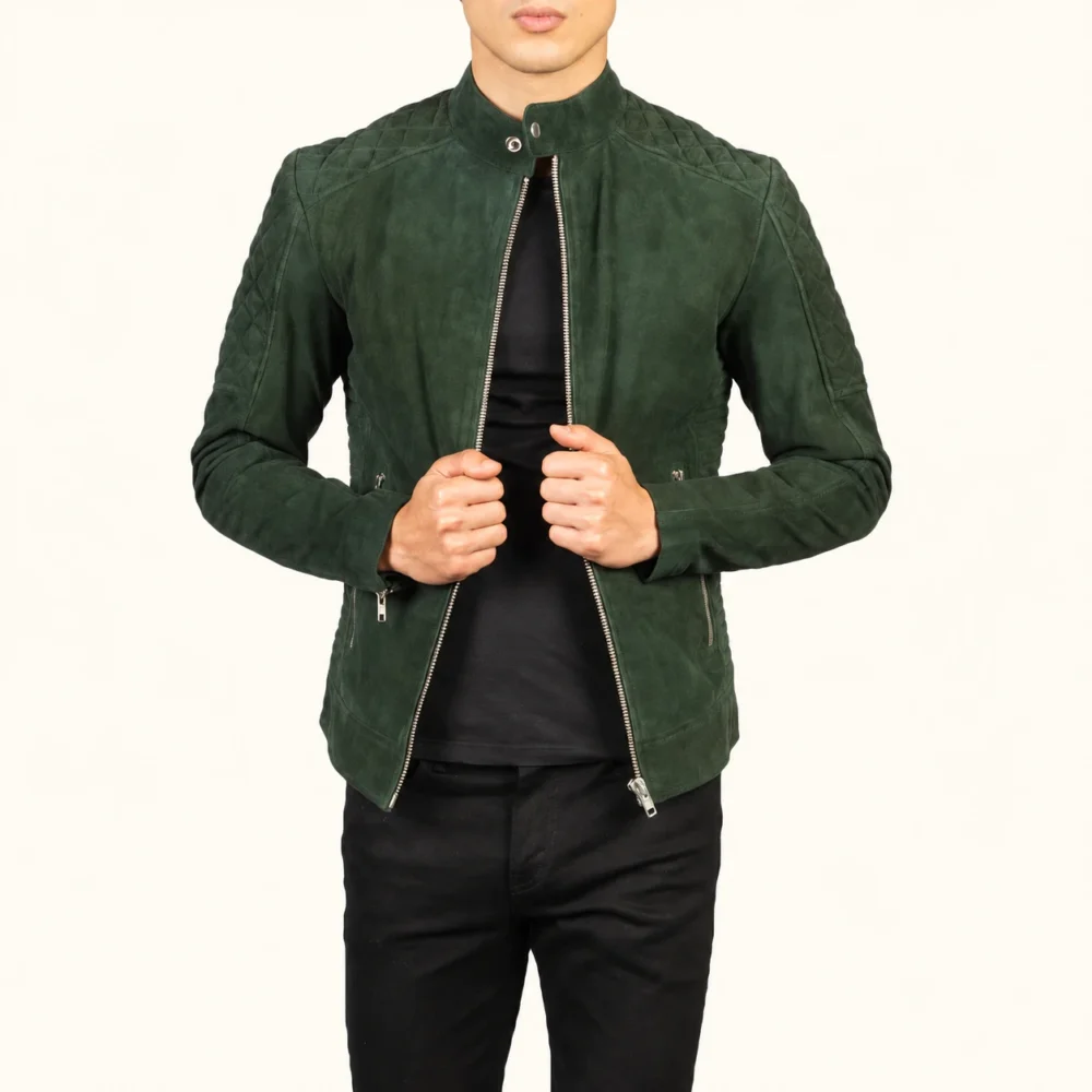 Jasper Grüne Wildleder Bikerjacke Herren