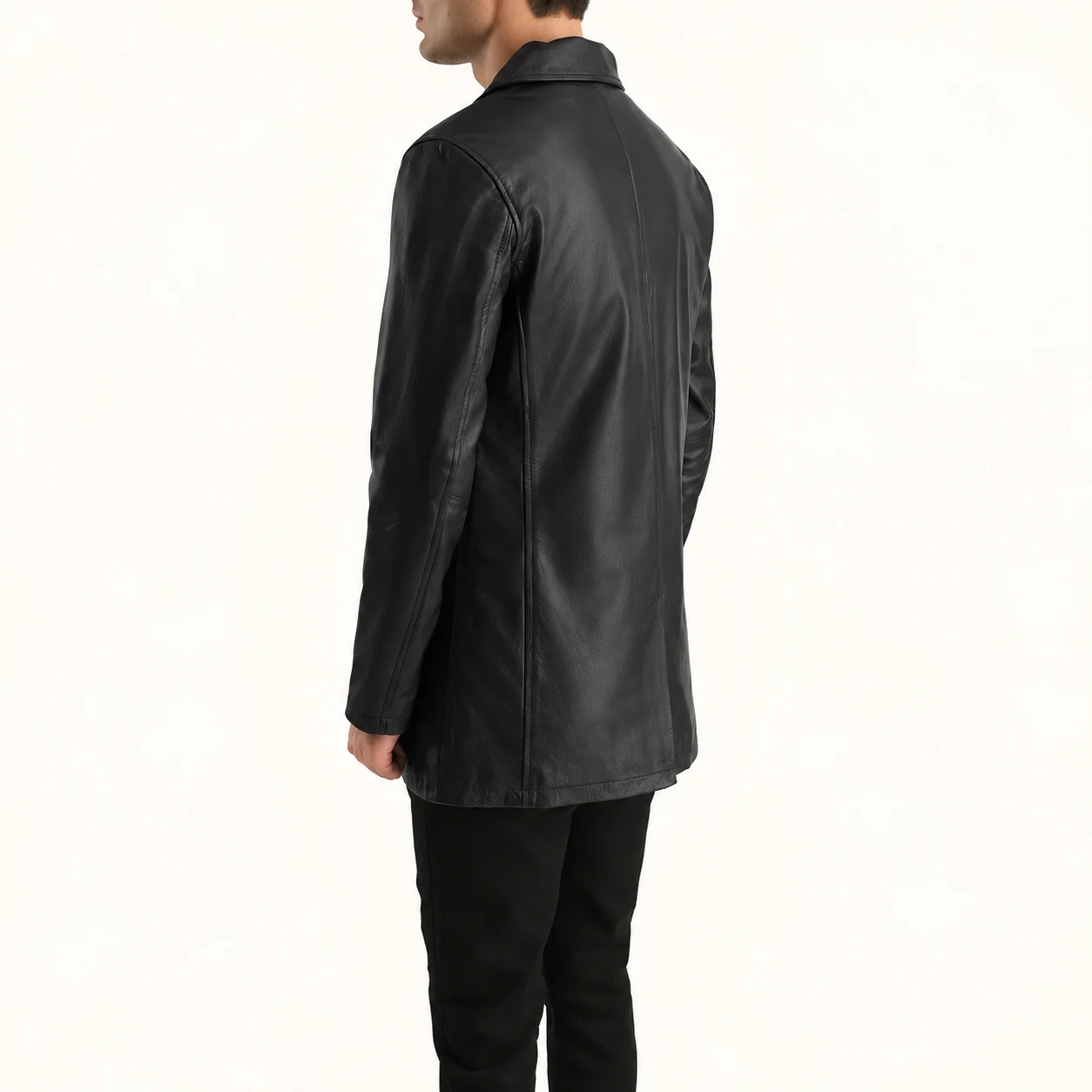 Urban Schwarzer Leder Fahrmantel Herren – Bild 3