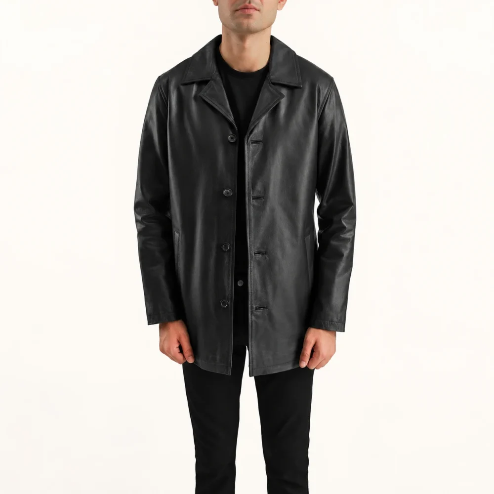 Urban Schwarzer Leder Fahrmantel Herren